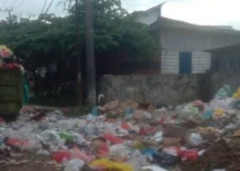 Sampah Menutup Jalan Salah Satu Kampung di Kutai Barat (Foto Put))