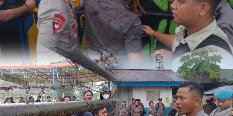 Polres Bontang saat melakukan pengamanan aksi demo Nelayan Kerang Dara (Foto Ist)