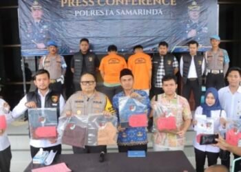 Konferensi pers Polresta Samarinda terkait guru honorer melakukan pelecehan seksual terhadap muridnya (Foto Ist)