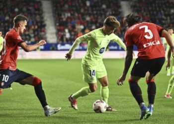 La Liga 2024/2025: Pertandingan Osasuna vs Barcelona di El Sadar pada pekan ke-8 (c) AP Photo/Miguel Oses (Bola Net)