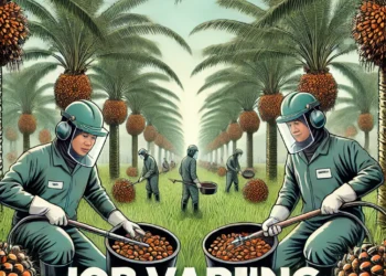 Ilustrasi lowongan kerja tenaga kerja panen kelapa sawit (ChatGPT)