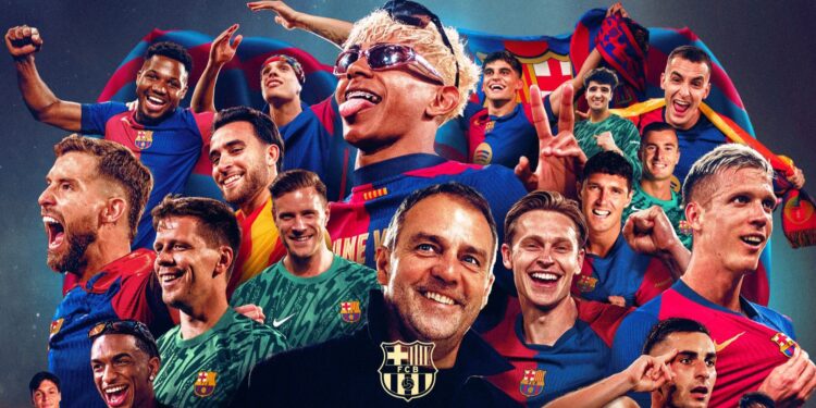 Poster perayaan Barcelona juara La Liga musim 2024-2025