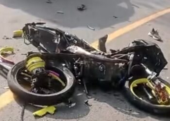 Kondisi motor usai kecelakaan di KM 9 Poros Bontang-Samarinda. (Ist)