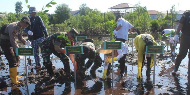 Peringati HUT Kodam VI/Mulawarman, TNI dan Warga Bontang Hijaukan Pantai dengan Mangrove