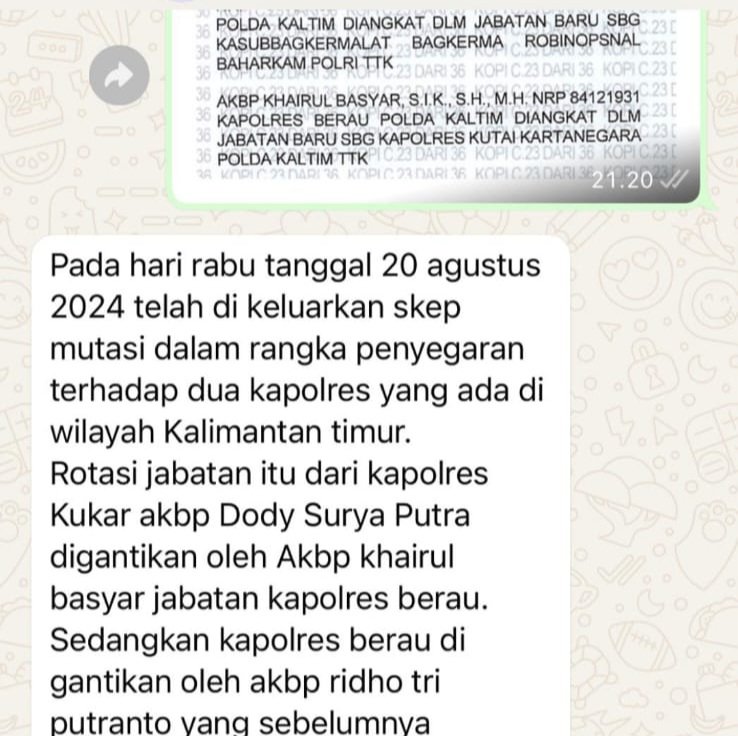 Mutasi Kapolres Kukar Viral, AKBP Dody Surya Putra Digantikan