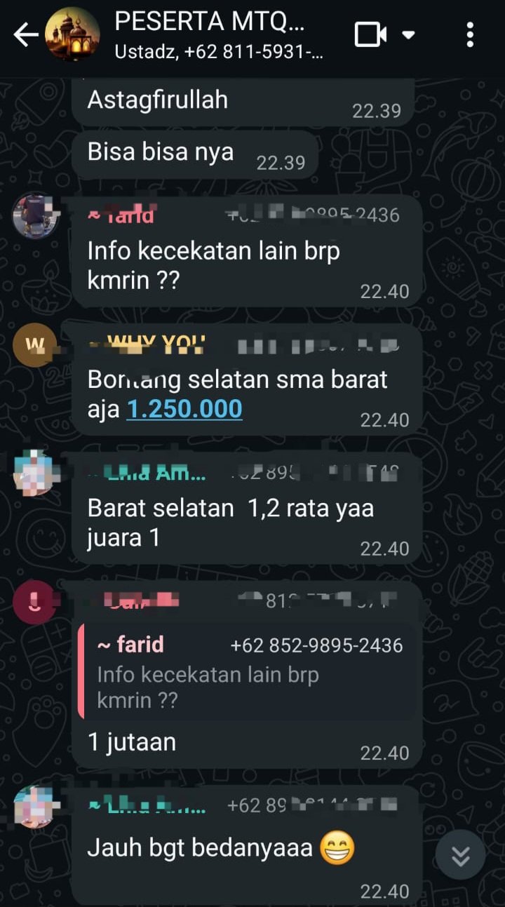 Percakapan peserta digroup WhatsApp