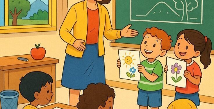 Ilustrasi guru mengajar