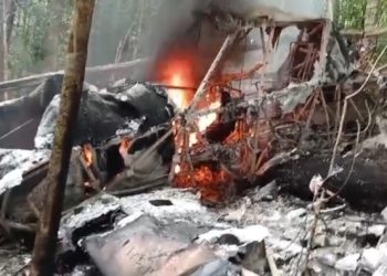 Kondisi Pesawat milik PT Pelita Air Service jenis Air Tractor AT-802 registrasi PK-PAA jatuh dan terbakar di kawasan pegunungan Pa Remayo,