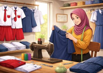 Ilustrasi penjahit seragam sekolah. (AI)