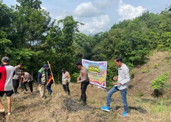 Penanaman jagung di lahan eks tambang Teluk Pandan, Kutai Timur, Rabu (18/3), untuk mendukung ketahanan pangan. (Dok. Polres Kutim)