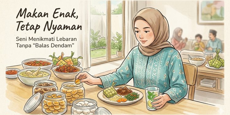 Ilustrasi santapmakanan sehat Idulfitri. (AI Generate)