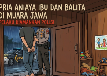 Ilustrasi pria aniaya ibu dan balita diamankan polisi