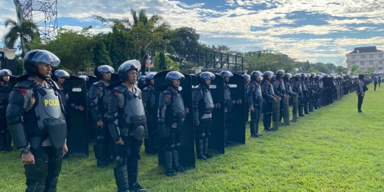 Siaga Potensi Konflik, 1 SSK Batalyon A Brimob Kaltim Ikuti Apel Gelar Pasukan Operasi Aman Nusa
