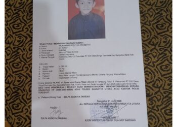 Seorang bocah laki-laki bernama Muhammad Royyan Prasetyo (7) dilaporkan hilang
